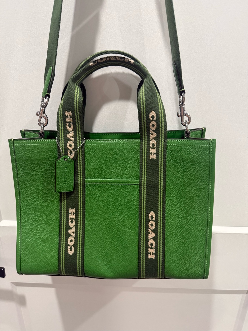 Coach Smith Tote Leather Bag Kelly Green with Logo Strap